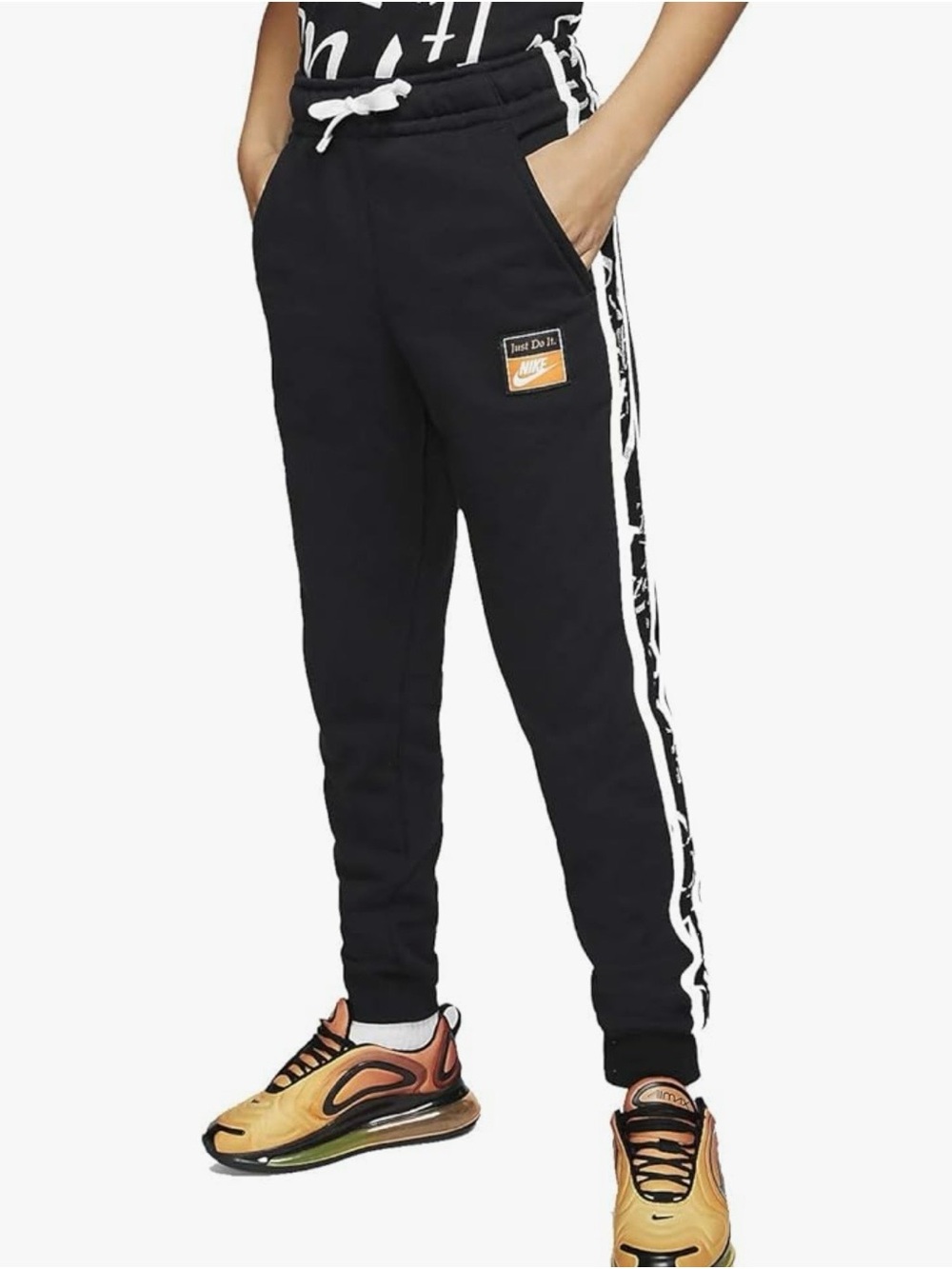 Nike Sportswear Just Do It Jogger Sweatpants Black White Orange Size M